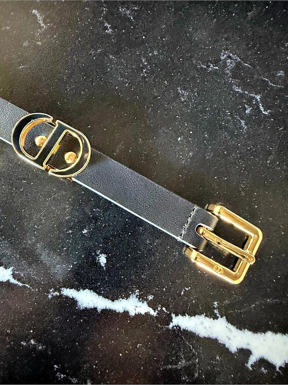 Christian Dior 30 Montaigne Belt Black Gold-Tone Size 80 cm